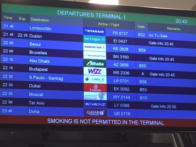 Tabellone delle partenze a Malpensa