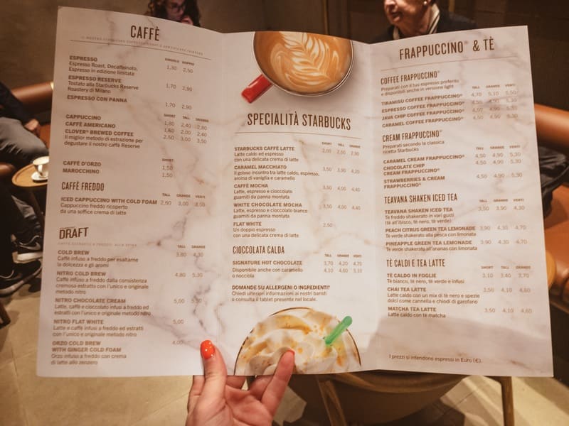 Menù Starbucks a Milano